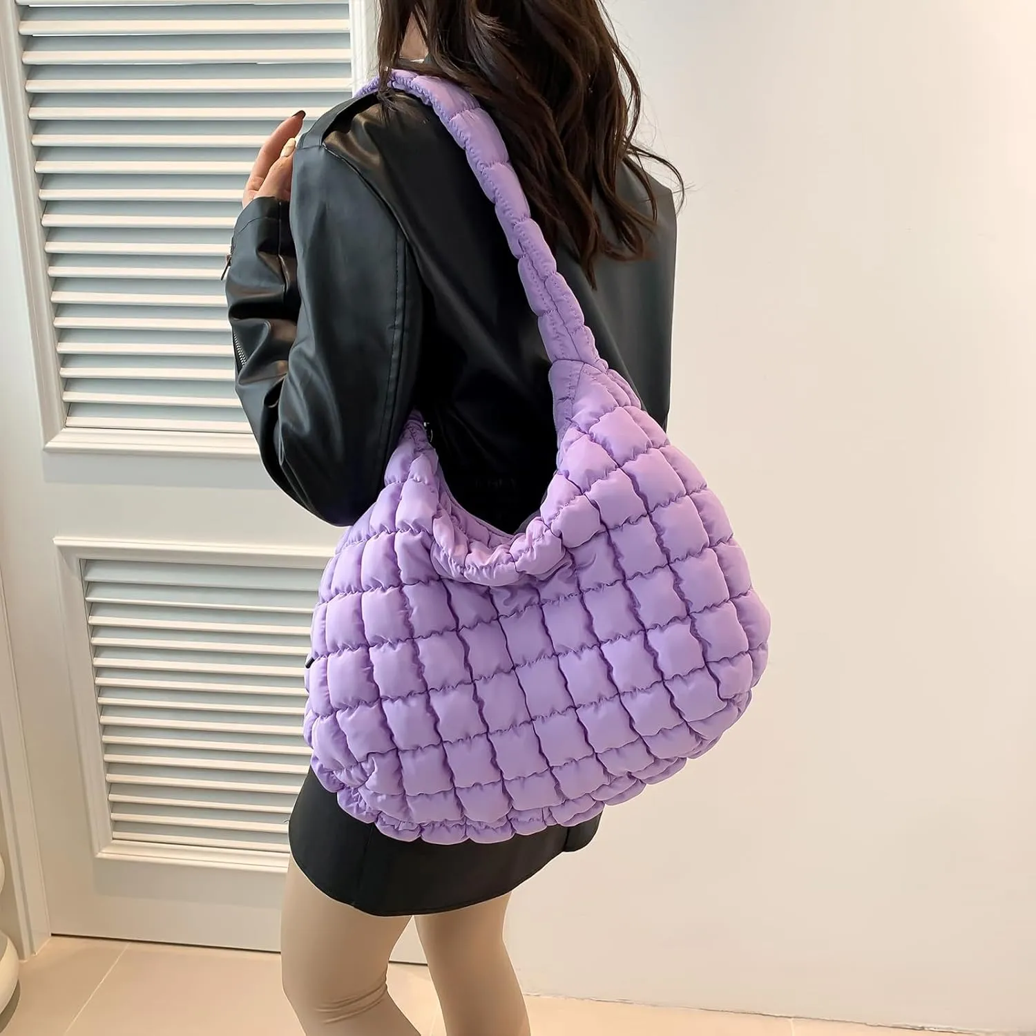 Puffer Tote Bag, Quilted Shoulder Crossbody Purse for Women Soft Puffy Satchel Bubble Handbag Padded Duffle