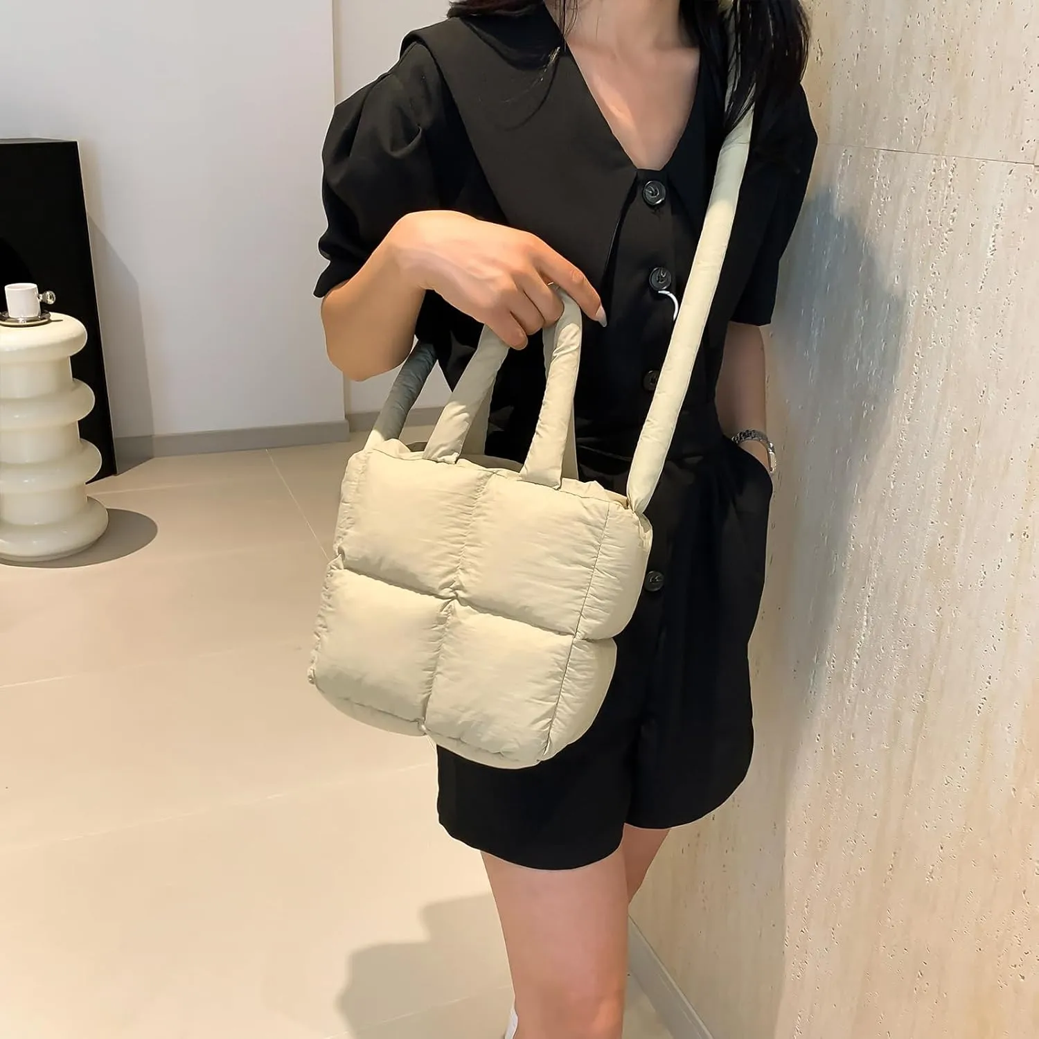 Puffer Tote Bag, Small Quilted Crossbody Bags for Women Puffy Purse Shoulder Handbags