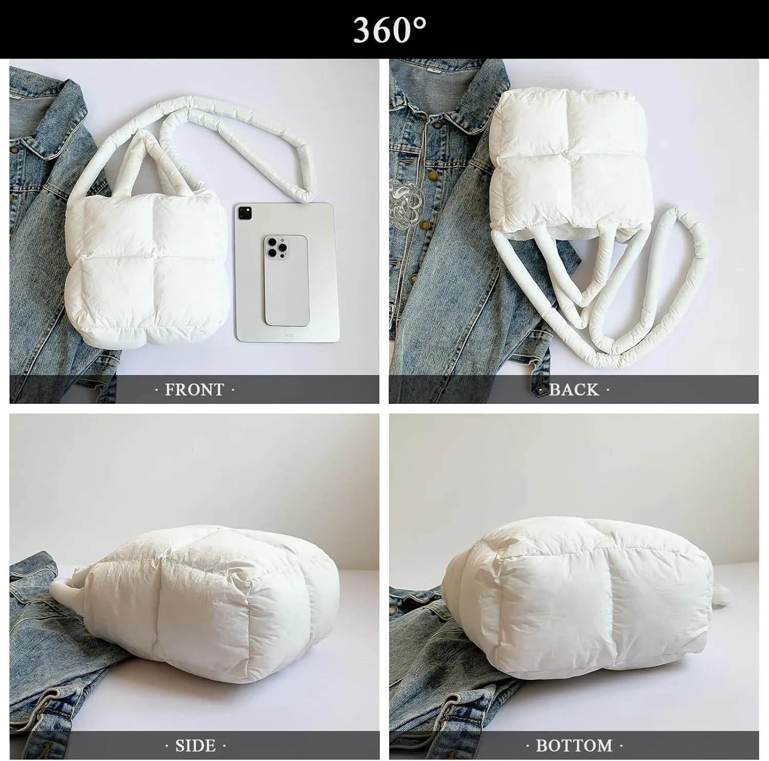 Puffer Tote Bag, Small Quilted Crossbody Bags for Women Puffy Purse Shoulder Handbags