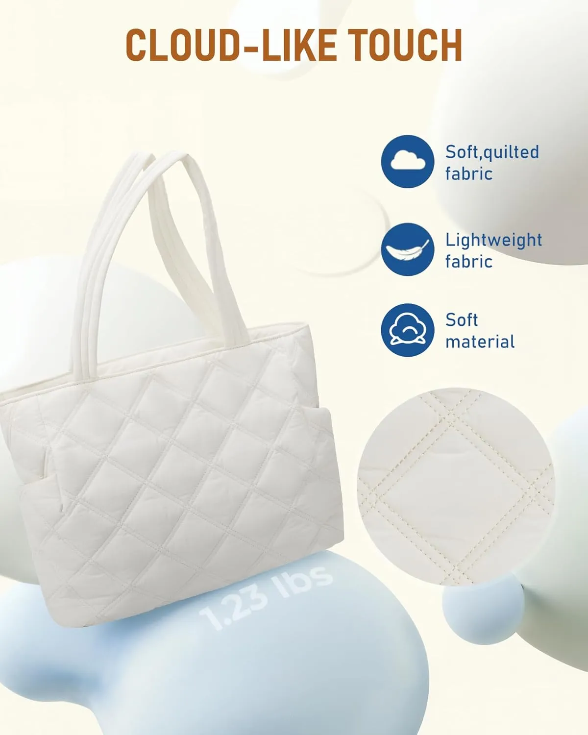 Puffer Work Tote Bag for Women, Large Laptop Tote Bags with Zipper, Quilted Puffy Bag with compartments for Teacher Travel Gifts for Women, Beige