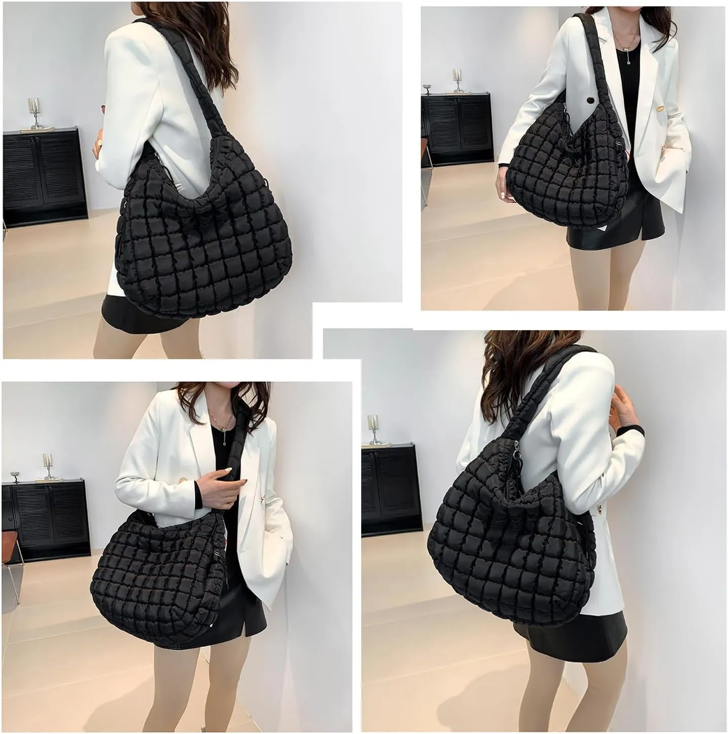 Puffy Tote Bag for Women Large Crossbody Quilted Puffer Carryall Bag Hobo Oversized Handbags