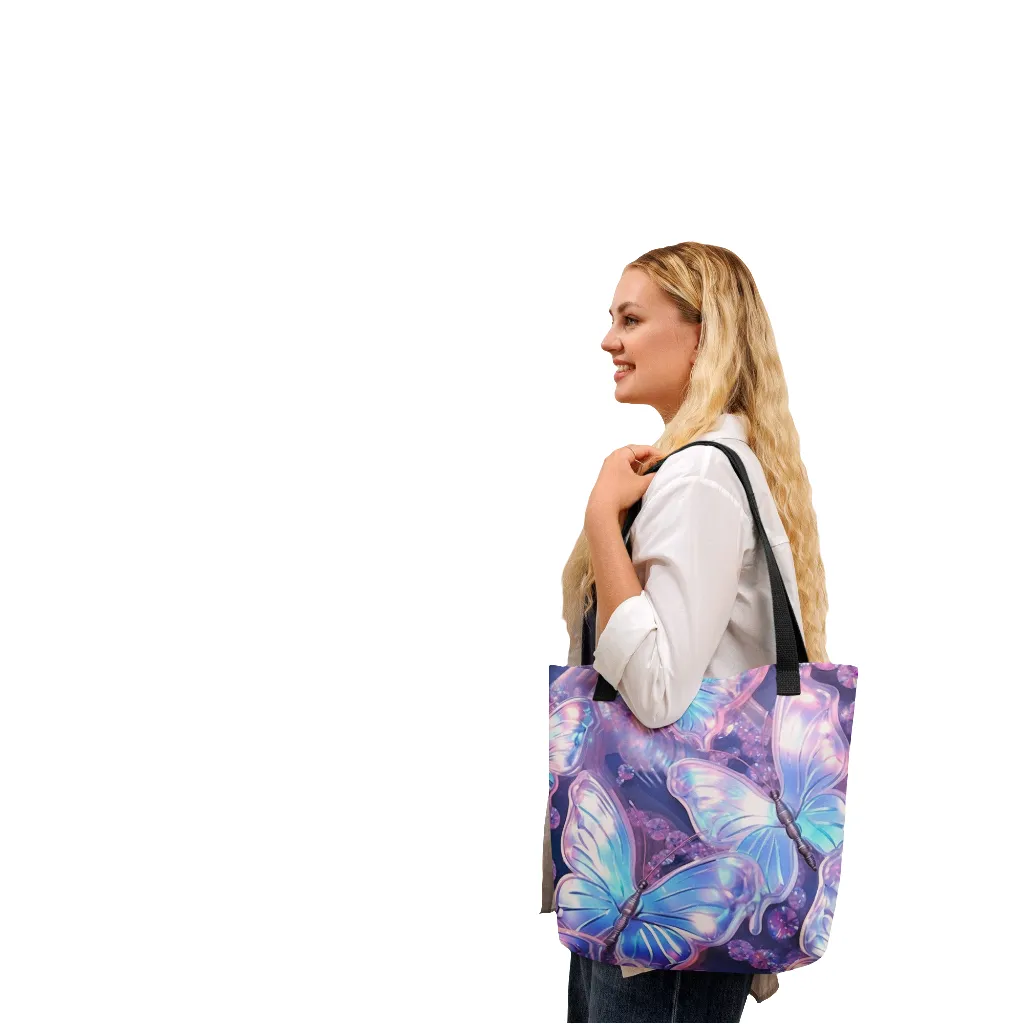 Purple Holographic Butterfly All Over Print Tote Bag