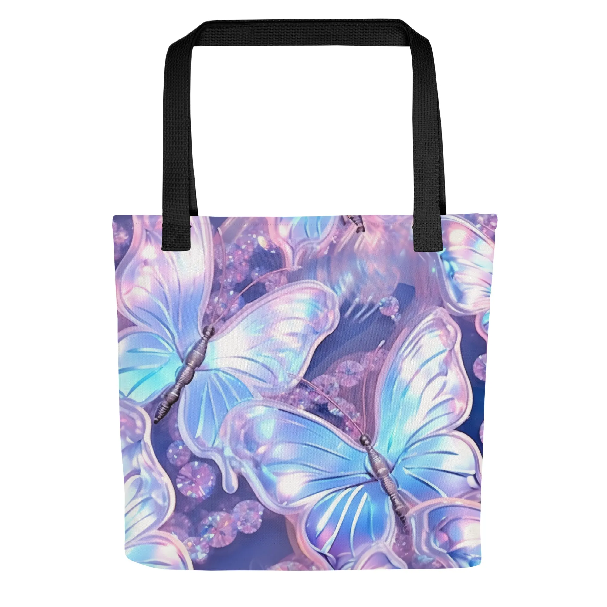 Purple Holographic Butterfly All Over Print Tote Bag