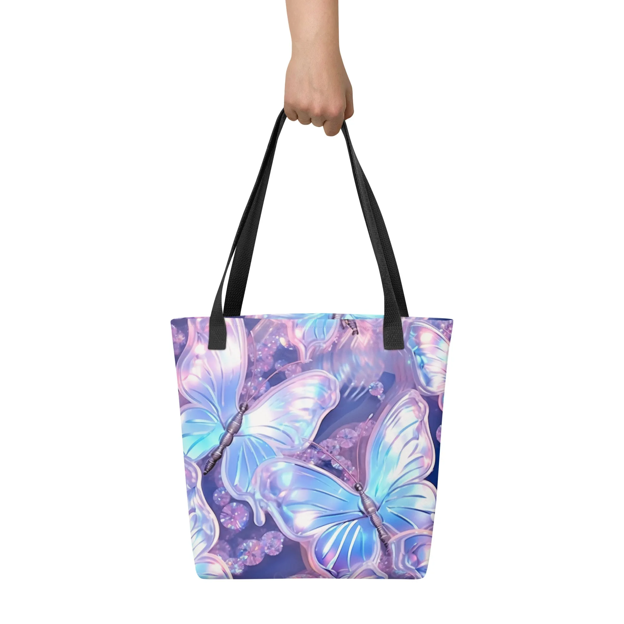 Purple Holographic Butterfly All Over Print Tote Bag