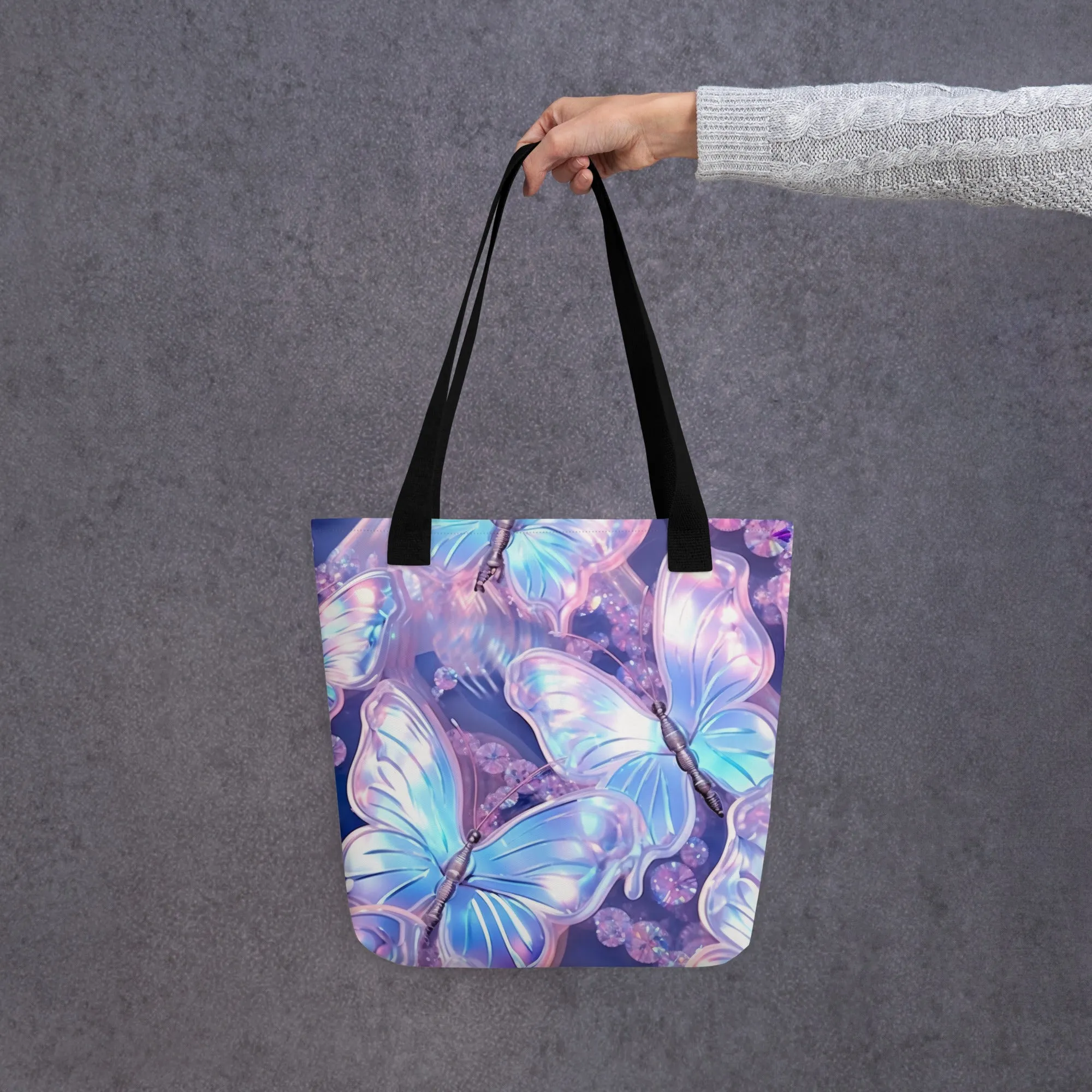 Purple Holographic Butterfly All Over Print Tote Bag