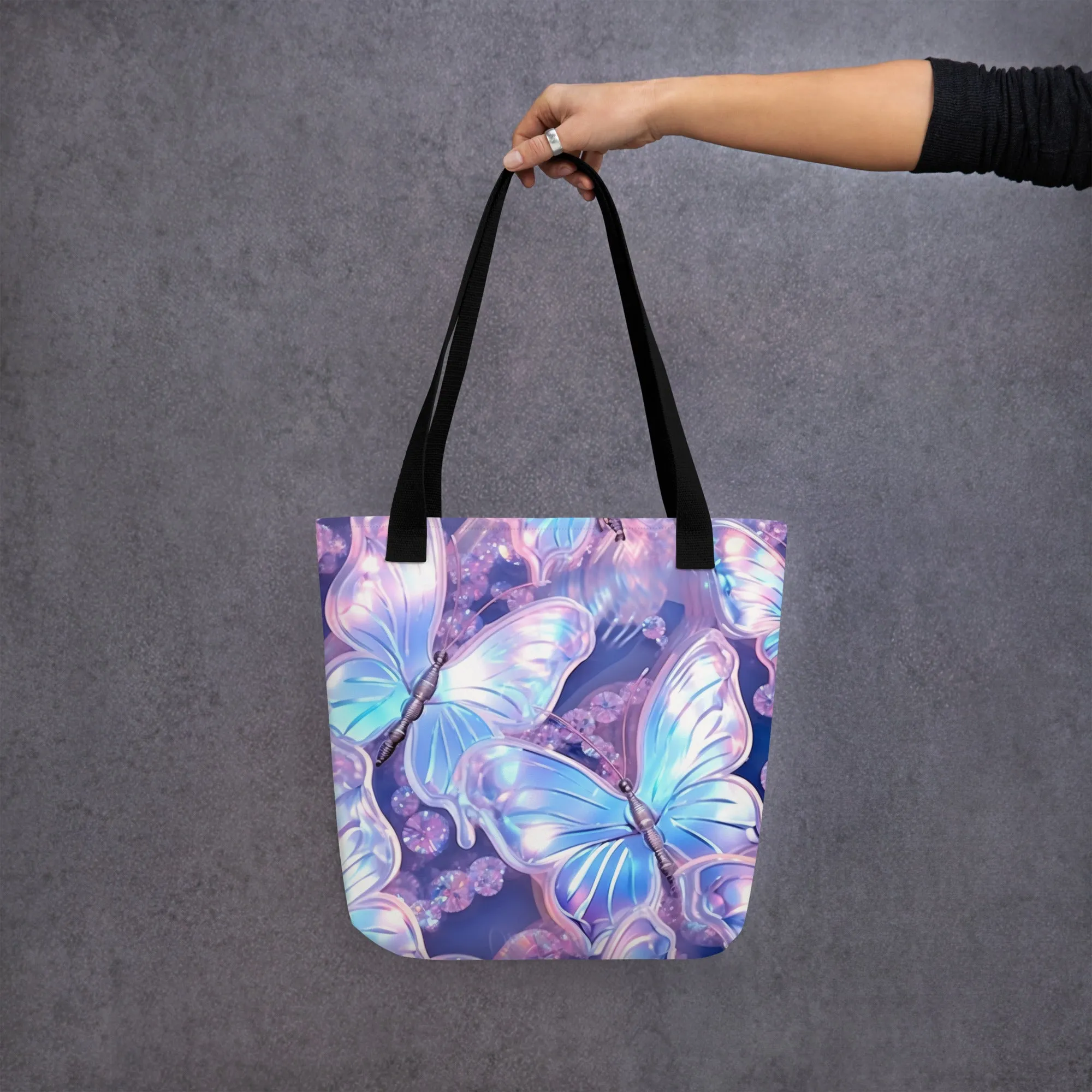 Purple Holographic Butterfly All Over Print Tote Bag