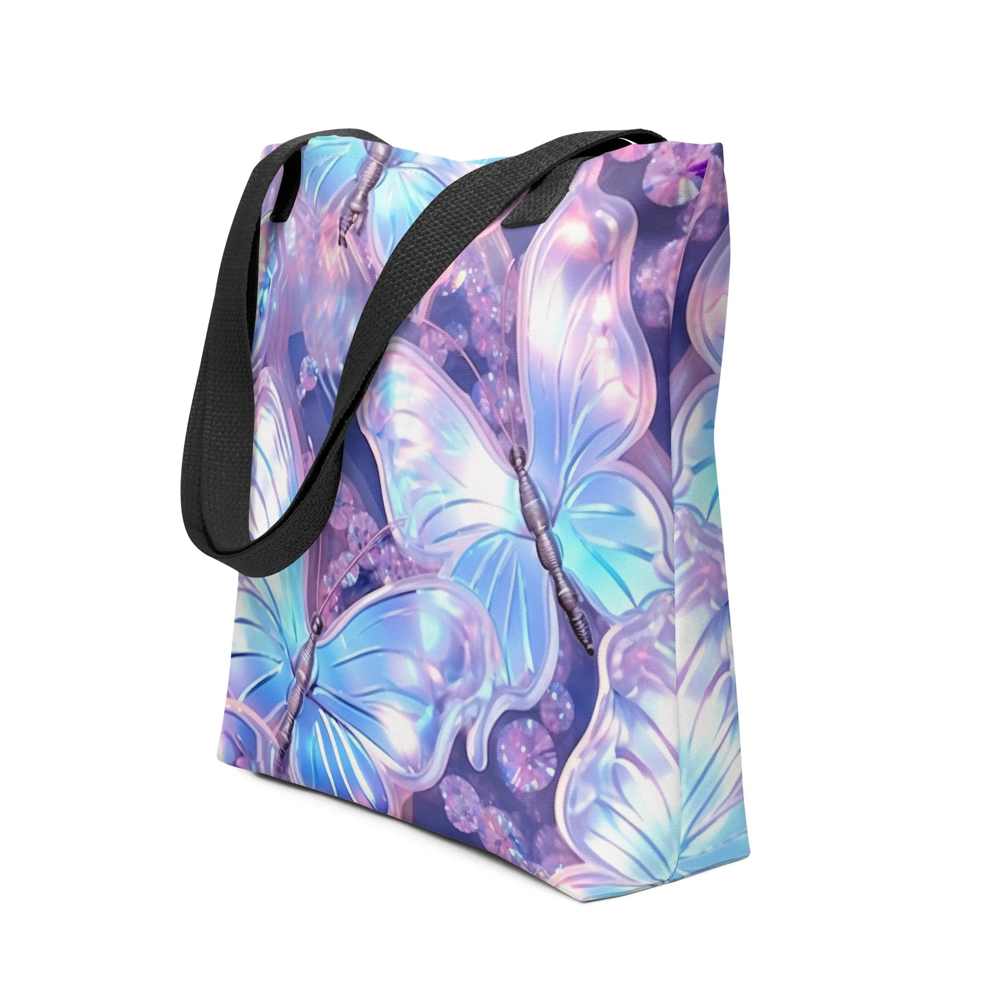 Purple Holographic Butterfly All Over Print Tote Bag