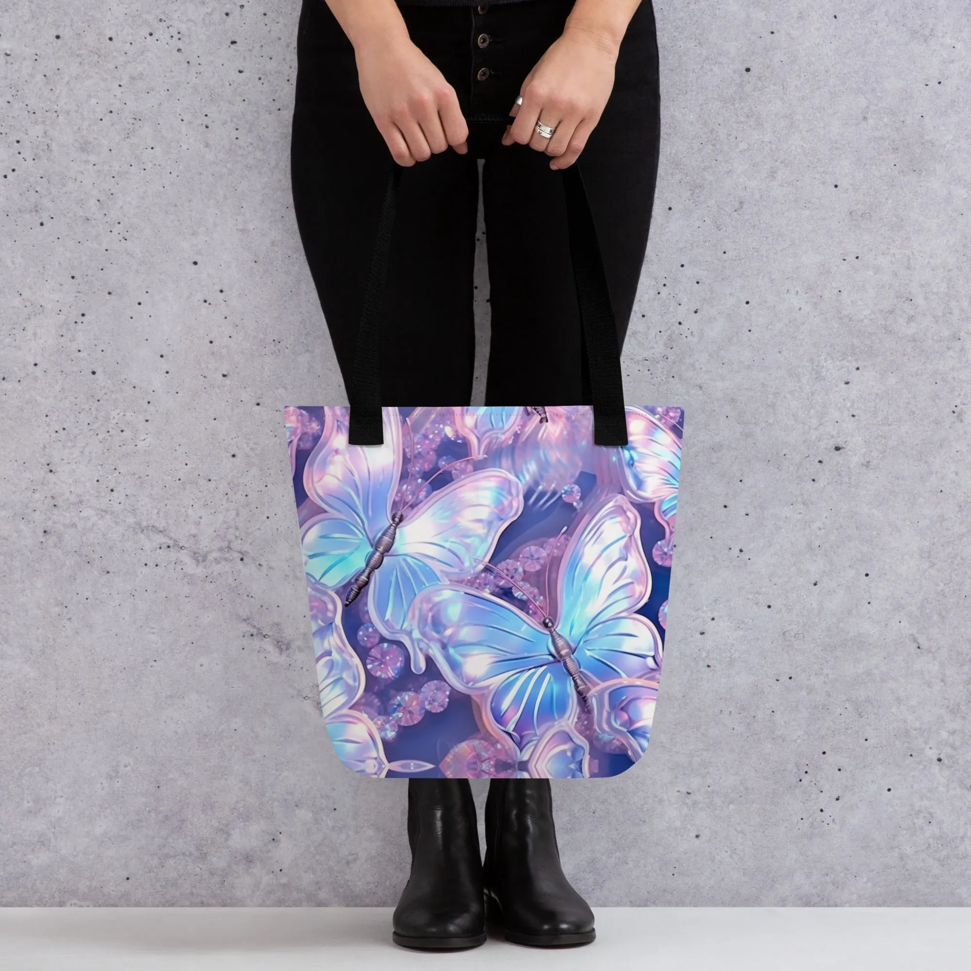 Purple Holographic Butterfly All Over Print Tote Bag