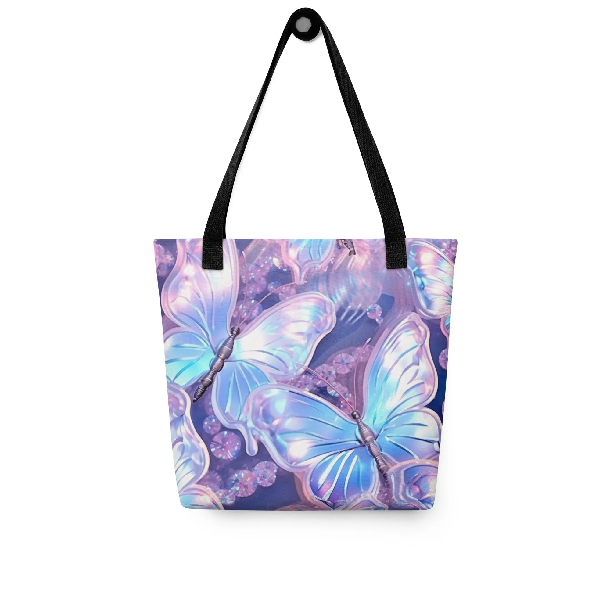 Purple Holographic Butterfly All Over Print Tote Bag