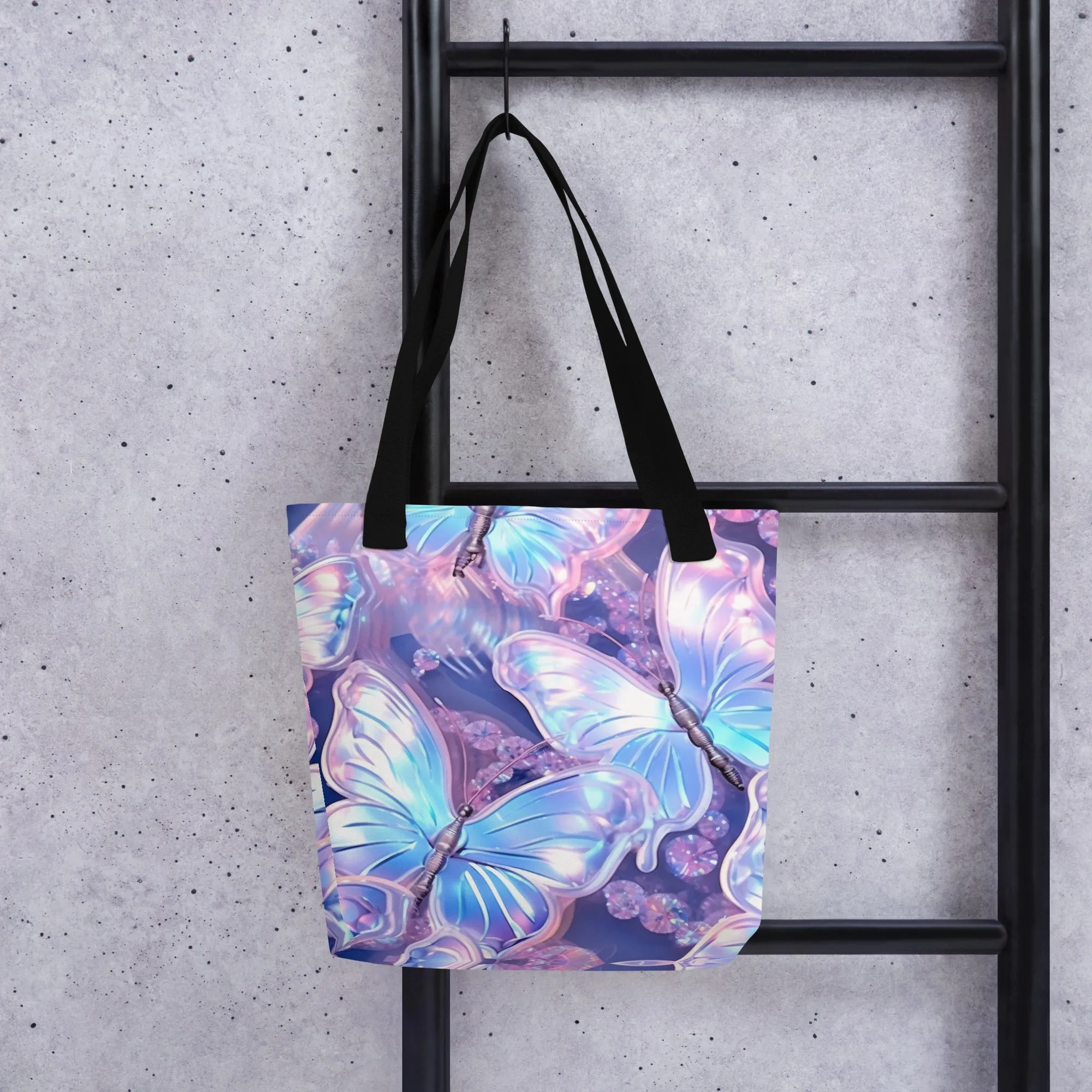 Purple Holographic Butterfly All Over Print Tote Bag