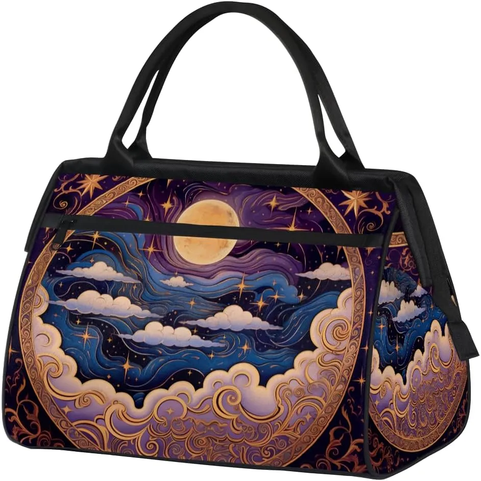 Purple Nebula Galaxy Moon Weekender Overnight Bag for Women Waterproof Carry On Travel Duffle Bags with Pocket Lightweight Sports Gym Tote Bag Large Luggage Workout Personal Item Hospital Bags