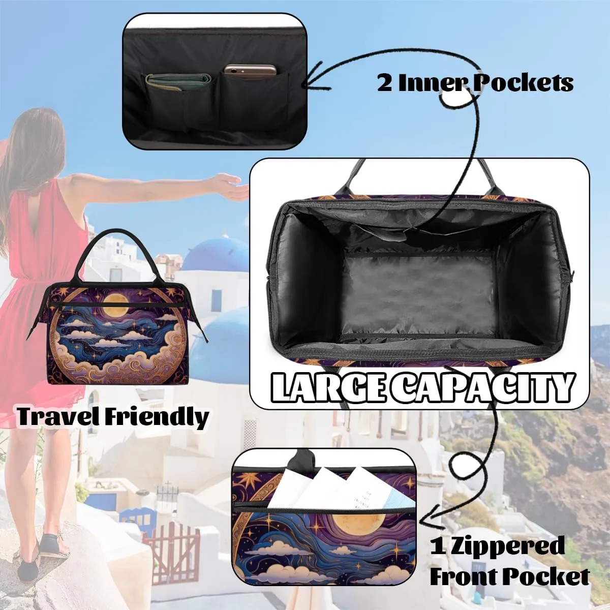Purple Nebula Galaxy Moon Weekender Overnight Bag for Women Waterproof Carry On Travel Duffle Bags with Pocket Lightweight Sports Gym Tote Bag Large Luggage Workout Personal Item Hospital Bags