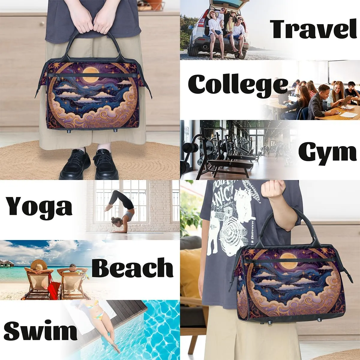 Purple Nebula Galaxy Moon Weekender Overnight Bag for Women Waterproof Carry On Travel Duffle Bags with Pocket Lightweight Sports Gym Tote Bag Large Luggage Workout Personal Item Hospital Bags
