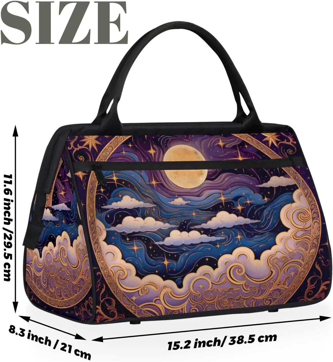 Purple Nebula Galaxy Moon Weekender Overnight Bag for Women Waterproof Carry On Travel Duffle Bags with Pocket Lightweight Sports Gym Tote Bag Large Luggage Workout Personal Item Hospital Bags