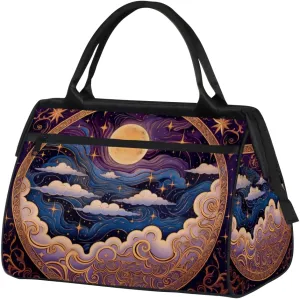 Purple Nebula Galaxy Moon Weekender Overnight Bag for Women Waterproof Carry On Travel Duffle Bags with Pocket Lightweight Sports Gym Tote Bag Large Luggage Workout Personal Item Hospital Bags