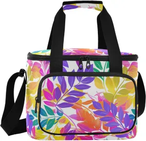Purple Pink Leaves Large Capacity Insulated Cooler Bag with Zipper Hot or Cold Carrier Foldable Reusable and Leak Proof Food Grocery Bag for Shopping Food Travel Beach Camping