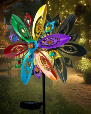 Putuo Decor Solar Wind Spinners Outdoor, Multi-Color 49in Wind Sculptures & Spinners, Kinetic Wind Spinners for Outside, Waterproof Metal Windmill with Stake for Yard Garden Backyard Lawn Decorations