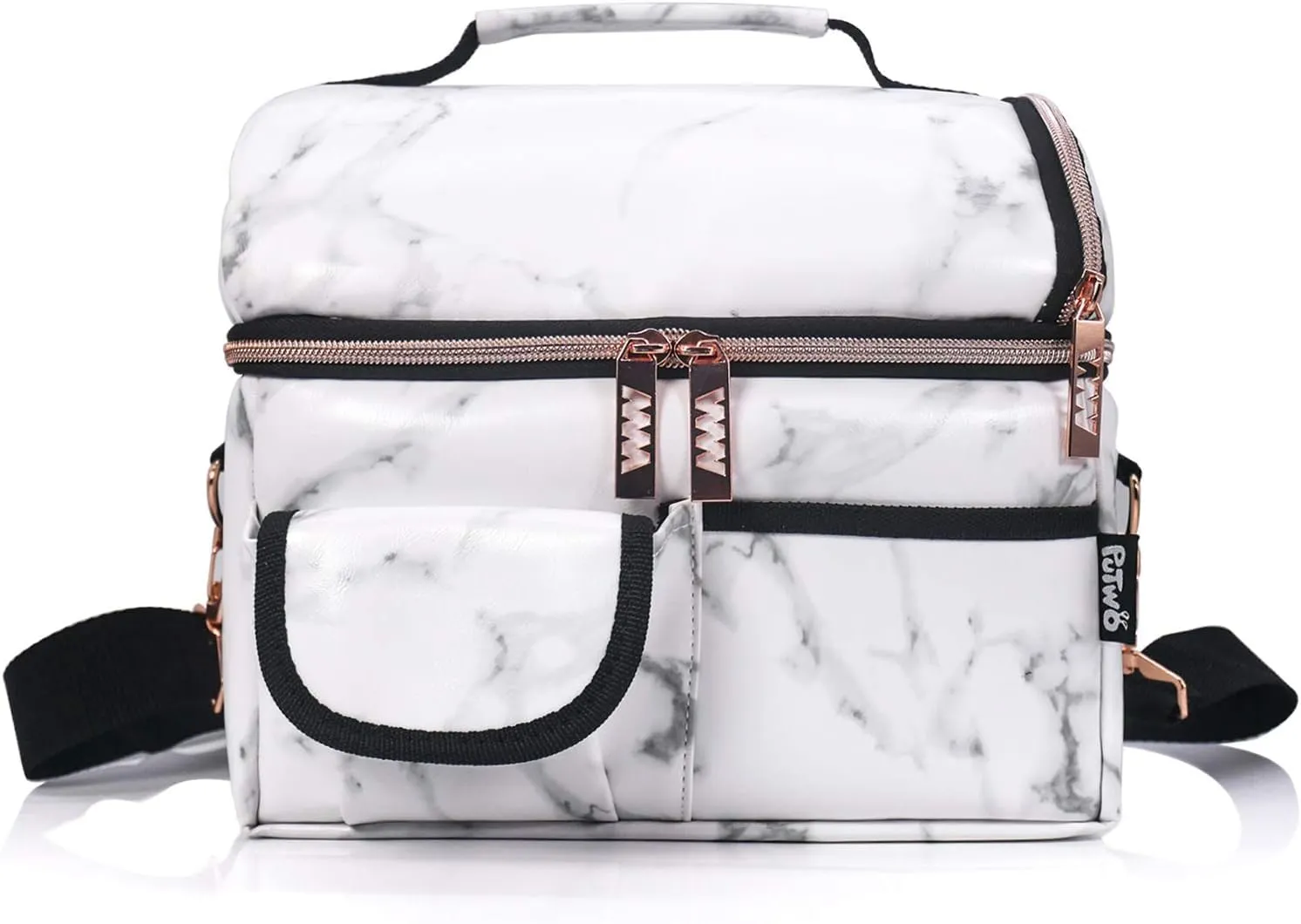 PuTwo , 8L Insulated Lunch Bags Double Compartment Lunch Tote Leakproof Lunch Cooler Bag with Adjustable Shoulder Strap Freezable Meal Prep Bag for Women - Marble Lunch Bag