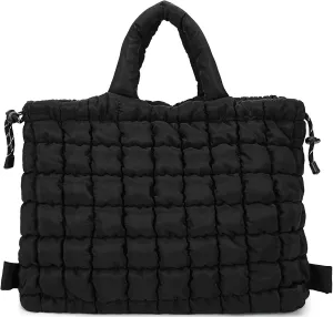 Queenoris Quilted Puffer Work Tote Bag for Women, Large Lightweight Carryall Shoulder Bag with Zipper Crossbody Bag