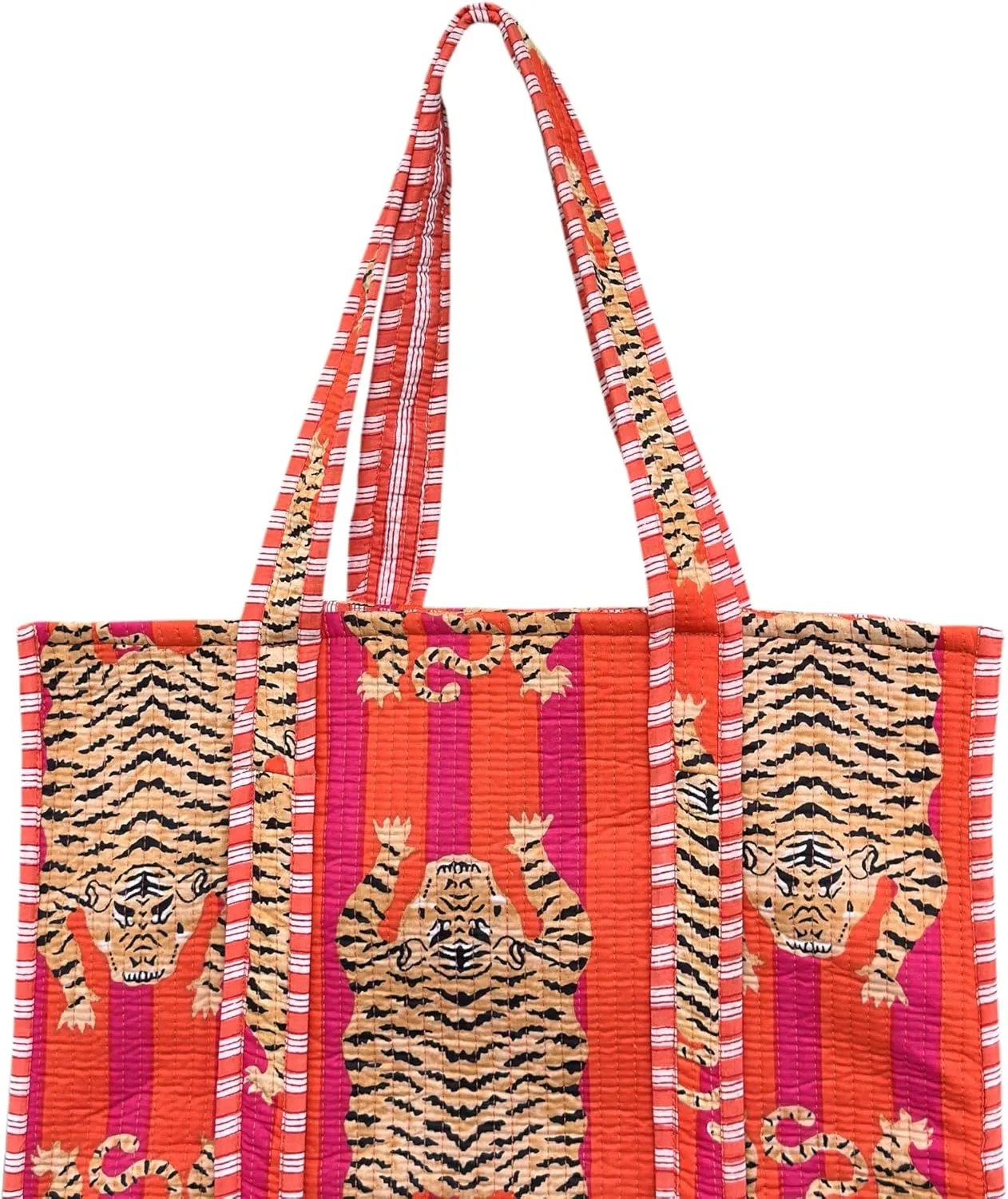 Quilted Cotton Handprinted Reversible Large multicolor Floral Tote Bag,Hand Block Print Shopping Shoulder Carry Bag