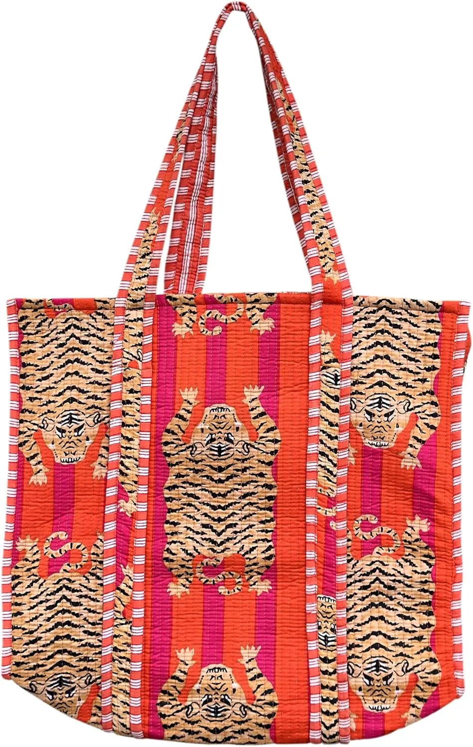 Quilted Cotton Handprinted Reversible Large multicolor Floral Tote Bag,Hand Block Print Shopping Shoulder Carry Bag