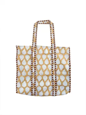 Quilted Cotton Handprinted Reversible Large multicolor Floral Tote Bag,Hand Block Print Shopping Shoulder Carry Bag
