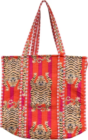 Quilted Cotton Handprinted Reversible Large multicolor Floral Tote Bag,Hand Block Print Shopping Shoulder Carry Bag