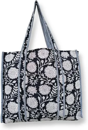 Quilted Cotton Handprinted Reversible Large Multicolor Tote Bag Hand Block Print Shoulder Bag Women Handbag Travel Bag