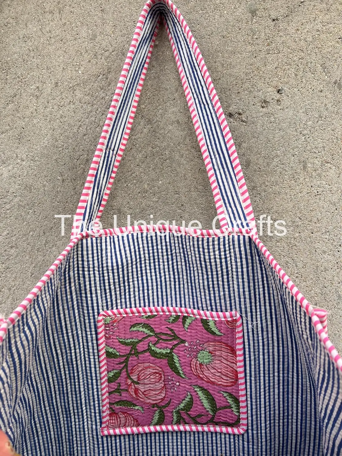 Quilted Cotton Handprinted Reversible Large Multicolor Tote Bag Hand Block Print Shoulder Bag Women Handbag Travel Bag