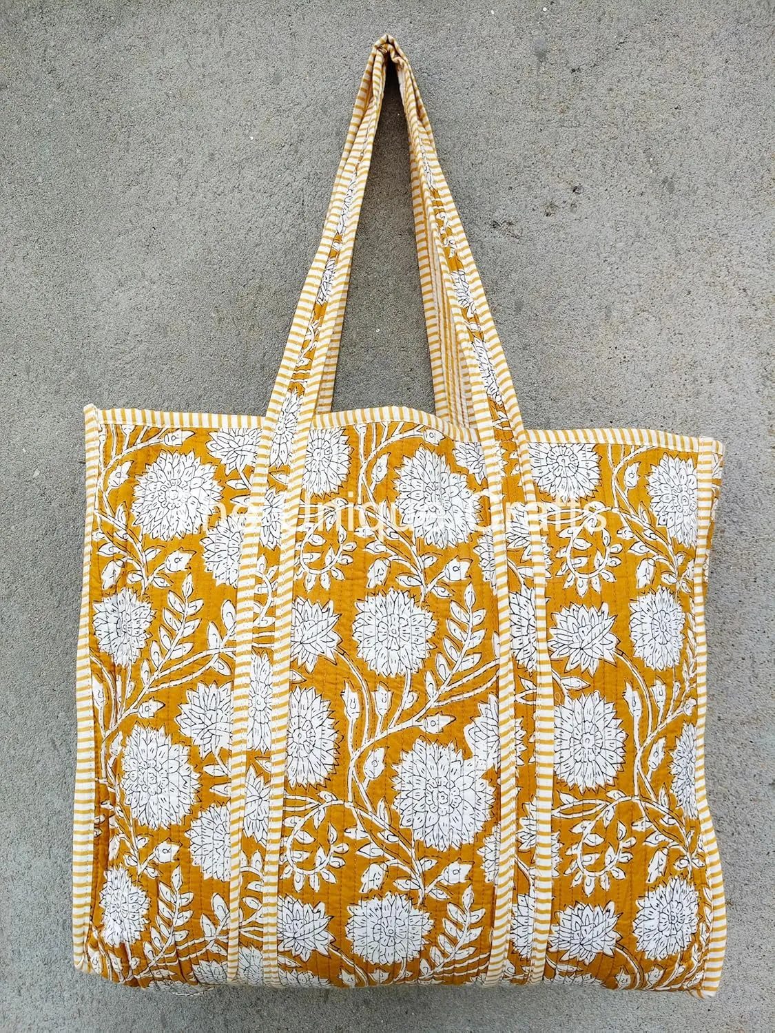 Quilted Cotton Handprinted Reversible Large Multicolor Tote Bag Hand Block Print Shoulder Bag Women Handbag Travel Bag