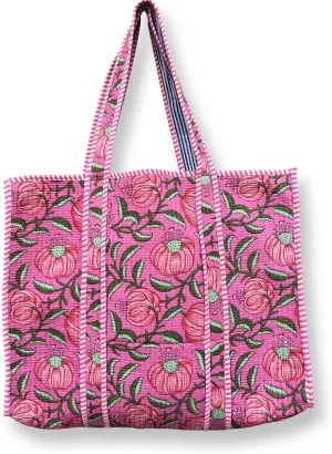 Quilted Cotton Handprinted Reversible Large Multicolor Tote Bag Hand Block Print Shoulder Bag Women Handbag Travel Bag