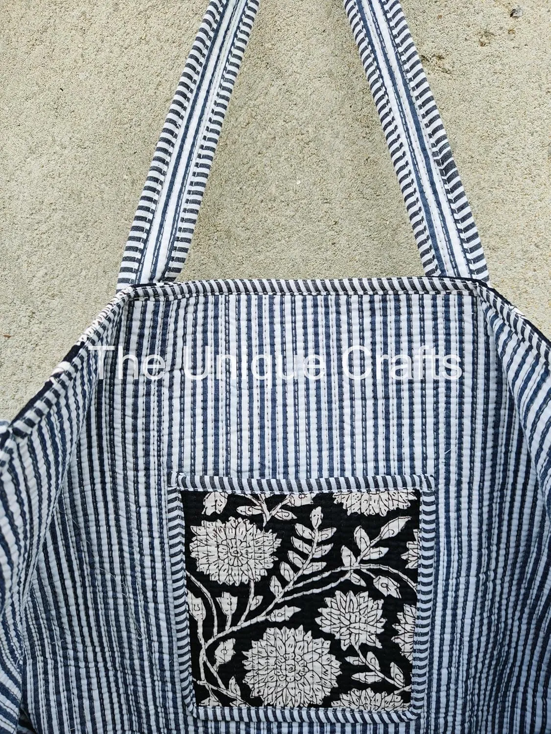 Quilted Cotton Handprinted Reversible Large Multicolor Tote Bag Hand Block Print Shoulder Bag Women Handbag Travel Bag