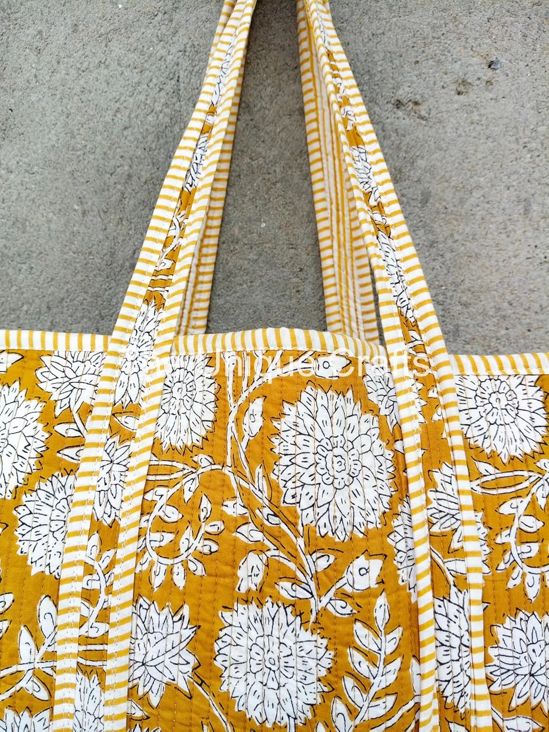 Quilted Cotton Handprinted Reversible Large Multicolor Tote Bag Hand Block Print Shoulder Bag Women Handbag Travel Bag