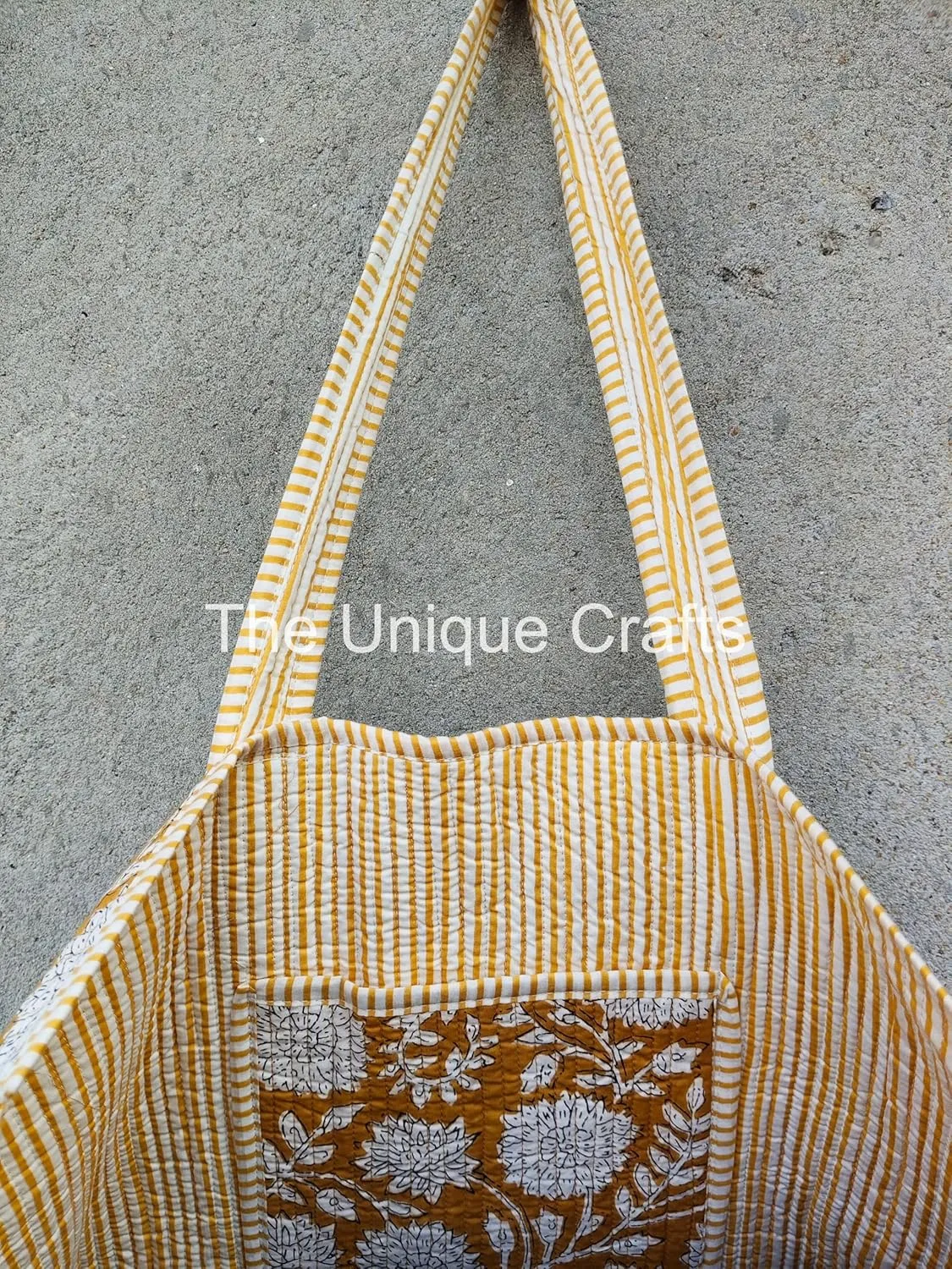Quilted Cotton Handprinted Reversible Large Multicolor Tote Bag Hand Block Print Shoulder Bag Women Handbag Travel Bag