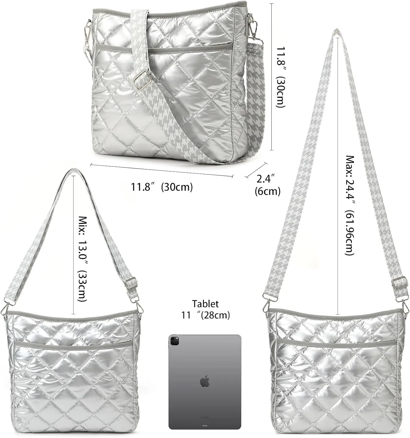 Quilted Crossbody & Puffer Shoulder Bag, Tote with Zipper - Fashion Cotton Quilted Ladies Handbag