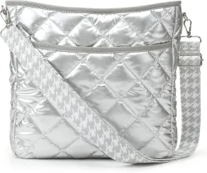 Quilted Crossbody & Puffer Shoulder Bag, Tote with Zipper - Fashion Cotton Quilted Ladies Handbag