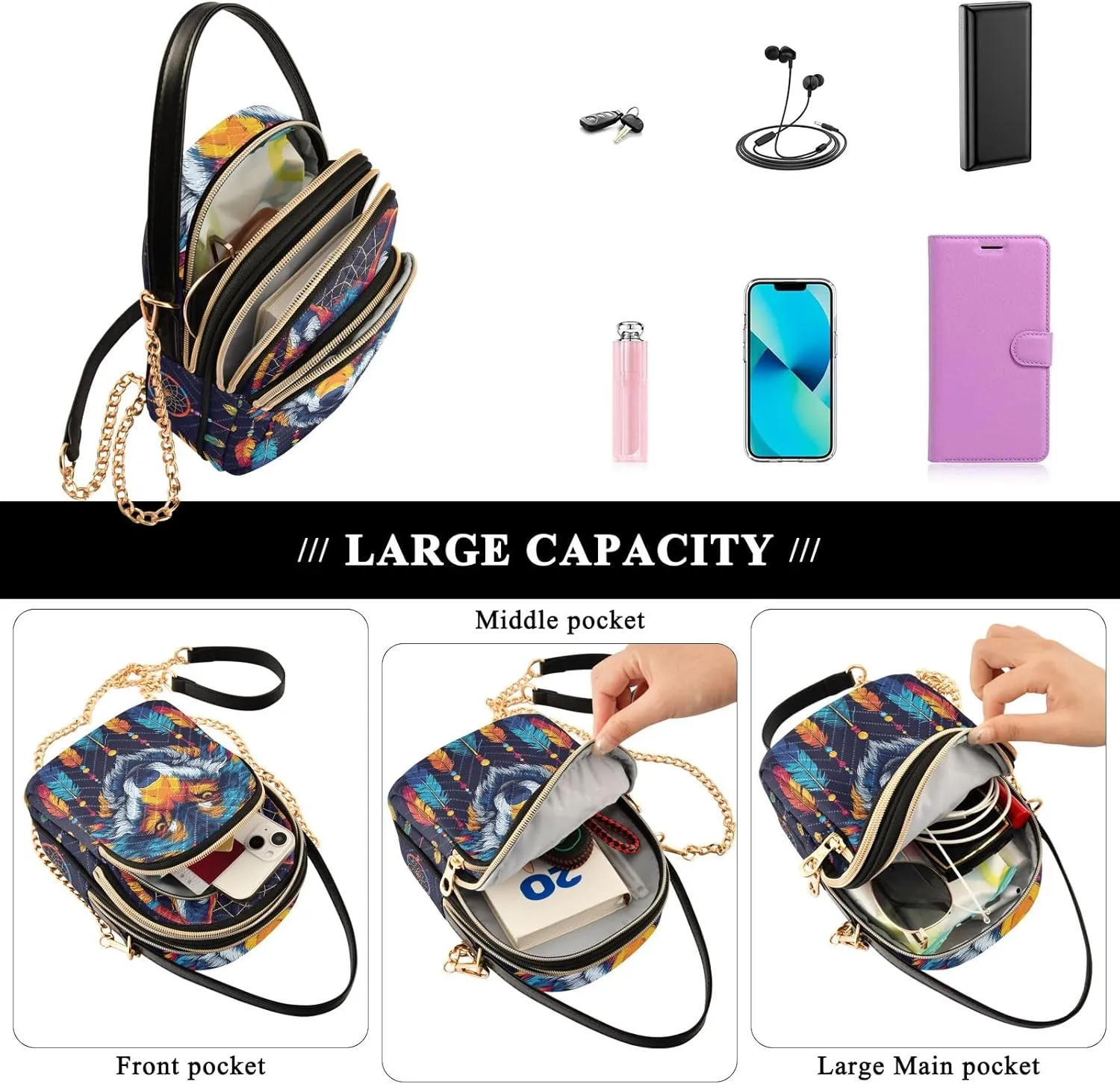 Quilted Crossbody Bag Small Shoulder Purse Women's Handbags Phone Purse with Chain