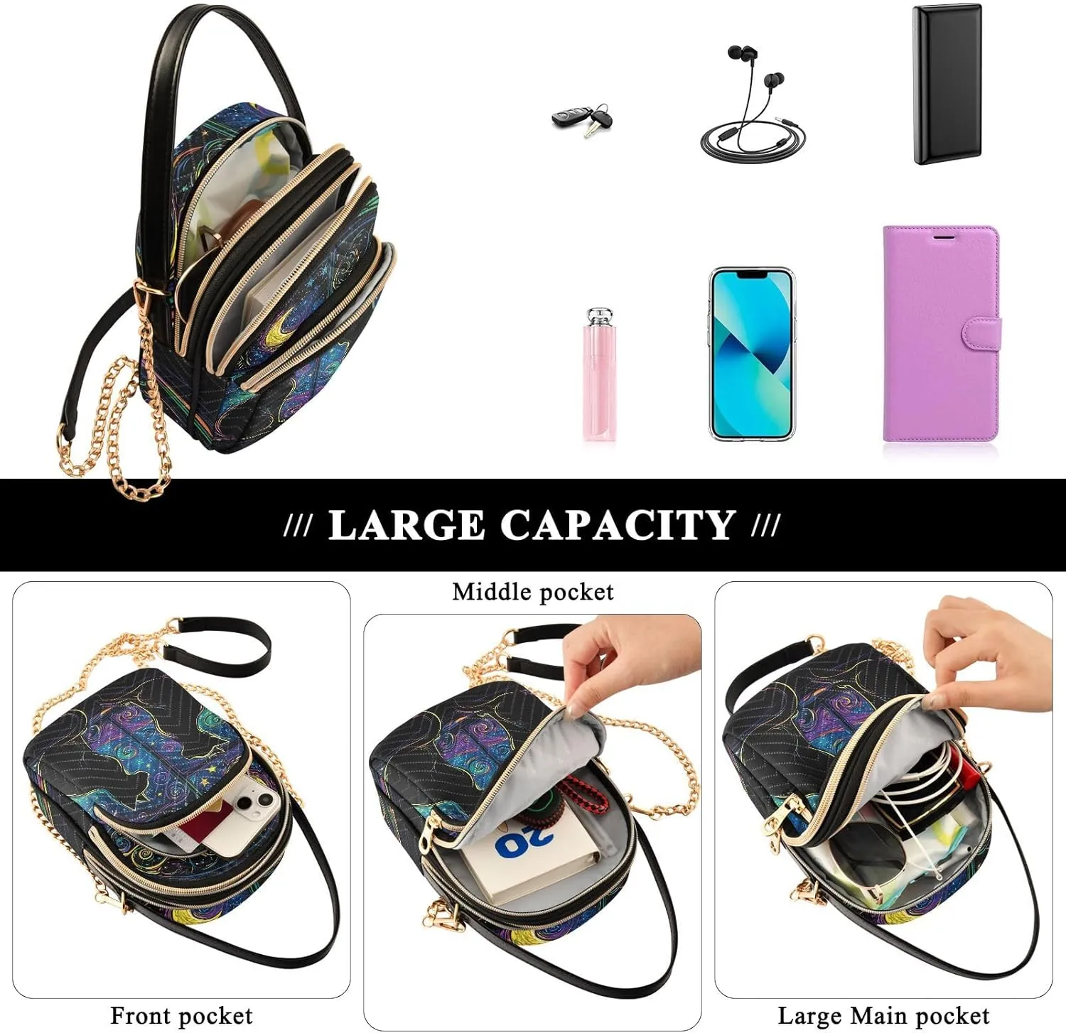 Quilted Crossbody Bags for Women Trendy, Women's Crossbody Handbags Butterfly Travel Cell Phone Purses Bags