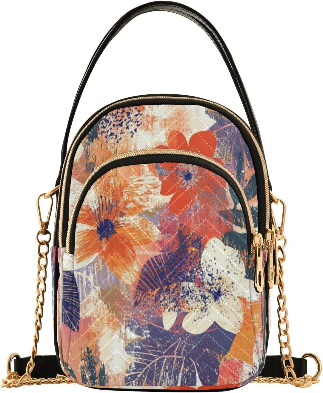 Quilted Crossbody Bags for Women,Ink Flower02 Women's Crossbody Handbags Small Travel Purses Phone Bag