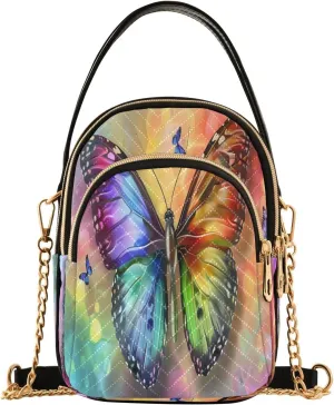 Quilted Crossbody Bags for Women,Profile Title with Rainbow Butterfly and Gray Women's Crossbody Handbags Small Travel Purses Phone Bag