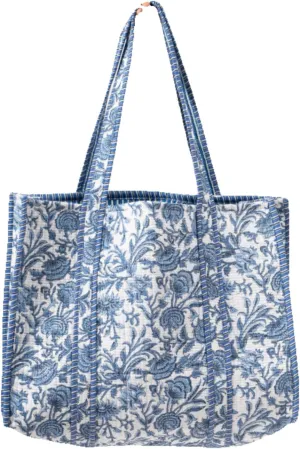 Quilted Large Cotton Fabric Tote Bag For Travel Grocery Shopping Weekend Trips with Inside and Outside Pocket