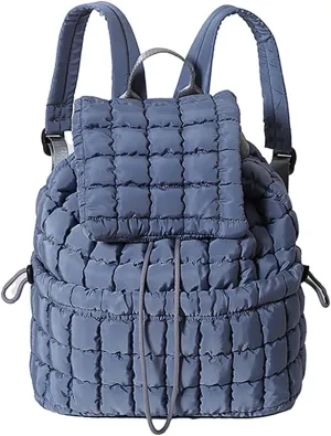 Quilted Puffer Backpack for Women, Trendy Drawstring Purse (Gray)