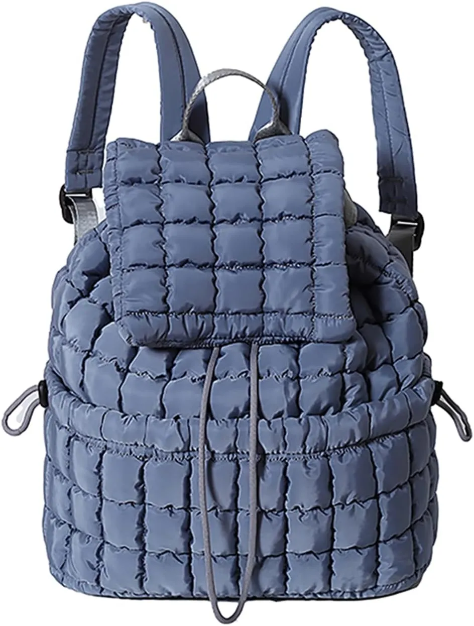 Quilted Puffer Backpack for Women, Trendy Drawstring Purse (Gray)