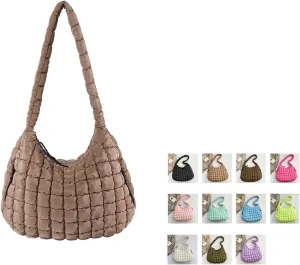 Quilted Puffer Tote Bag for Women Large Quilted Puffy Tote Bag Carryall Bag Soft Puffy Crossbody Bag Hobo Purse