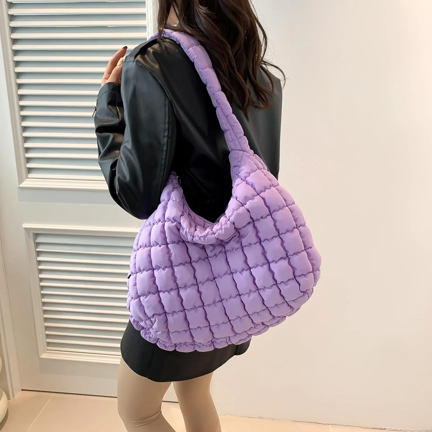 Quilted Puffer Tote Bag for Women Large Quilted Puffy Tote Bag Carryall Bag Soft Puffy Crossbody Bag Hobo Purse