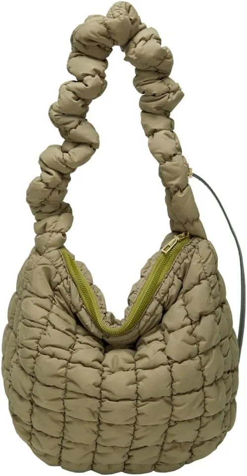 Quilted Puffer Tote Bag for Women Lightweight Shoulder Bag for Work Causal Puffy Cross Body Bags with Large Capacity