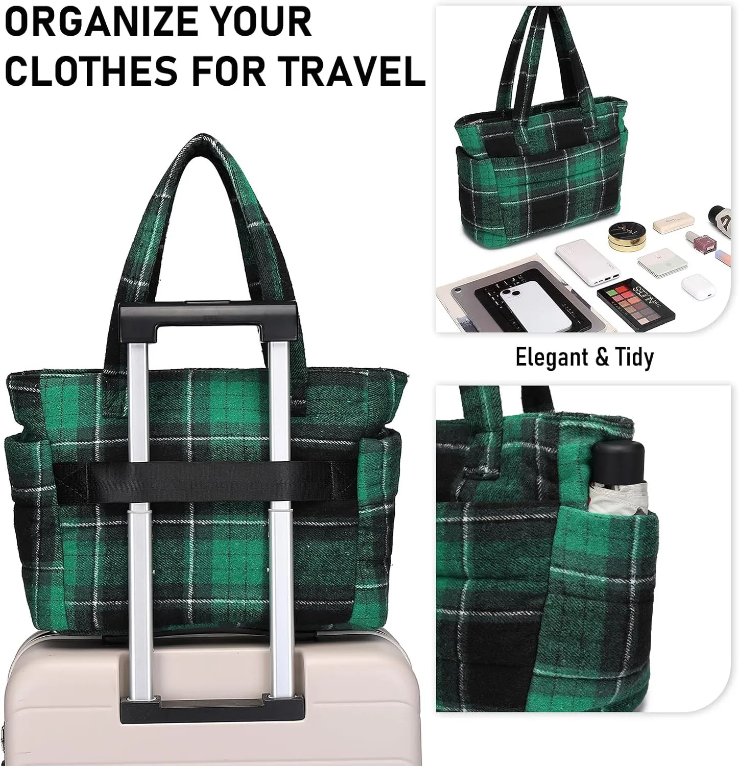 Quilted Puffer Tote Bag for Women Stylish Work Tote with Multiple Compartments Puffy Handbag