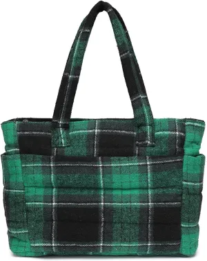 Quilted Puffer Tote Bag for Women Stylish Work Tote with Multiple Compartments Puffy Handbag