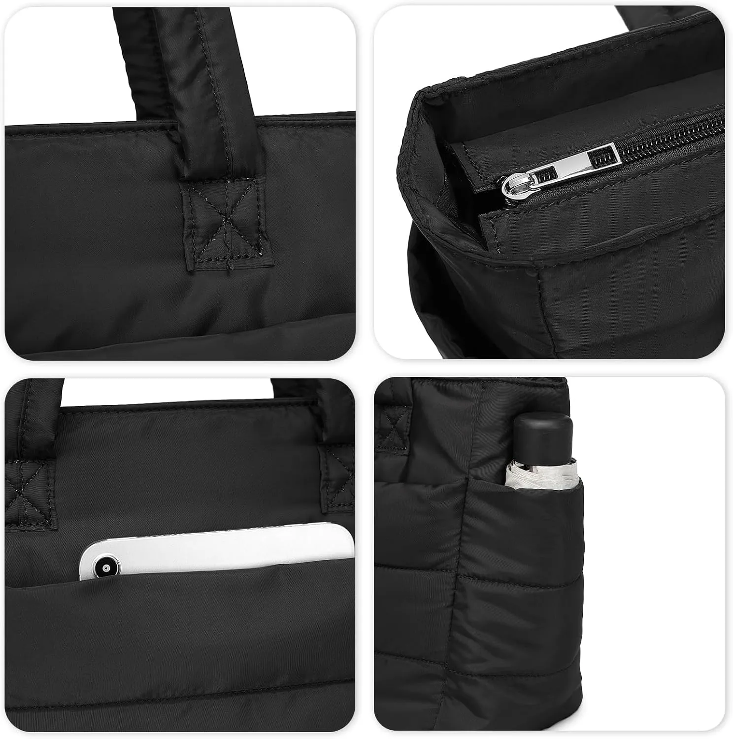 Quilted Puffer Tote Bag for Women Stylish Work Tote with Multiple Compartments Puffy Handbag