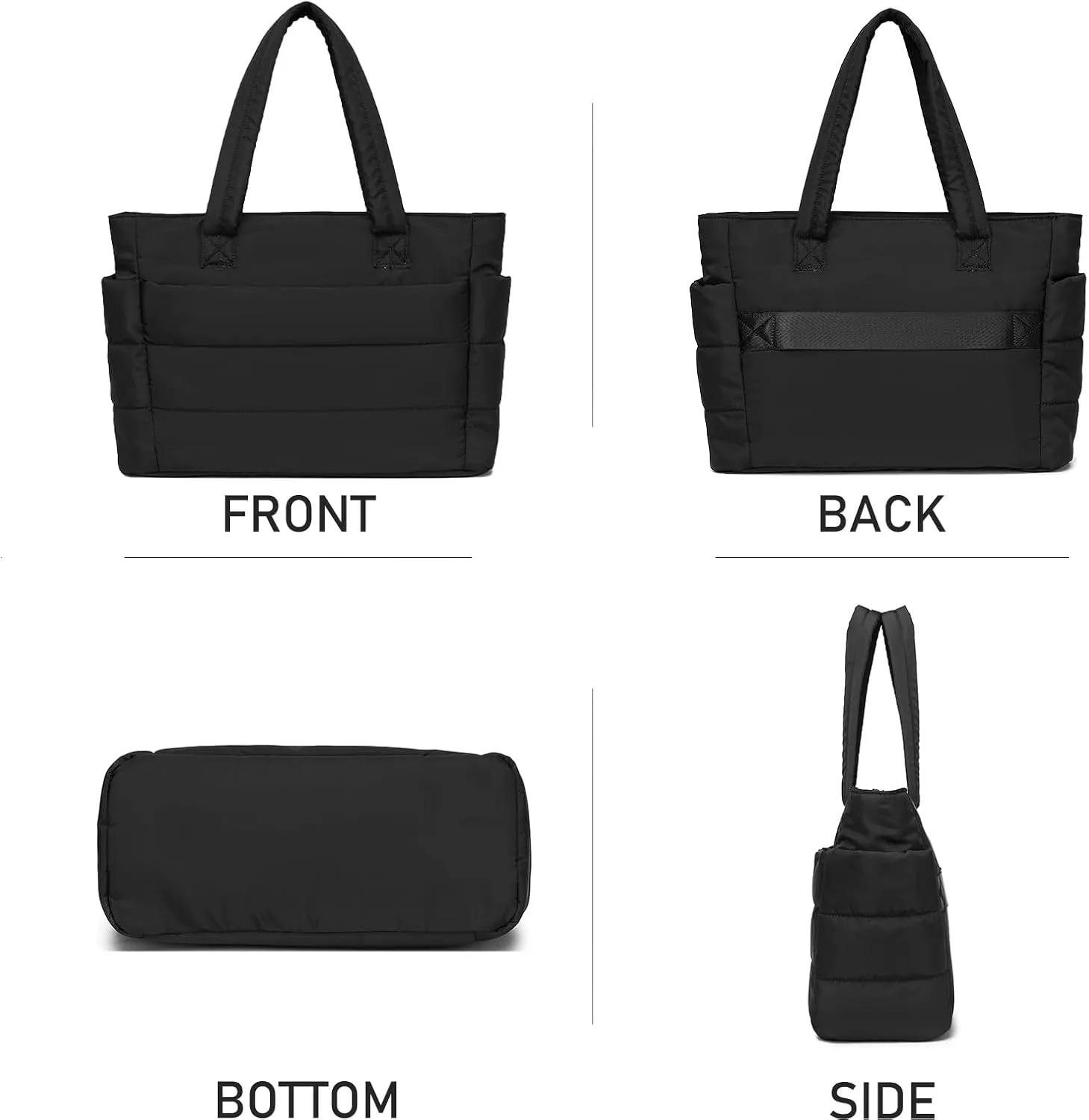 Quilted Puffer Tote Bag for Women Stylish Work Tote with Multiple Compartments Puffy Handbag